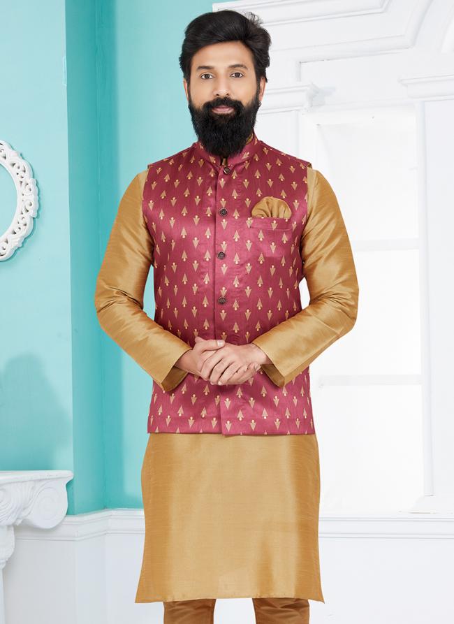 Banarasi Dhupion Pink Wedding Wear Banarasi Work Modi Jacket Kurta Pajama